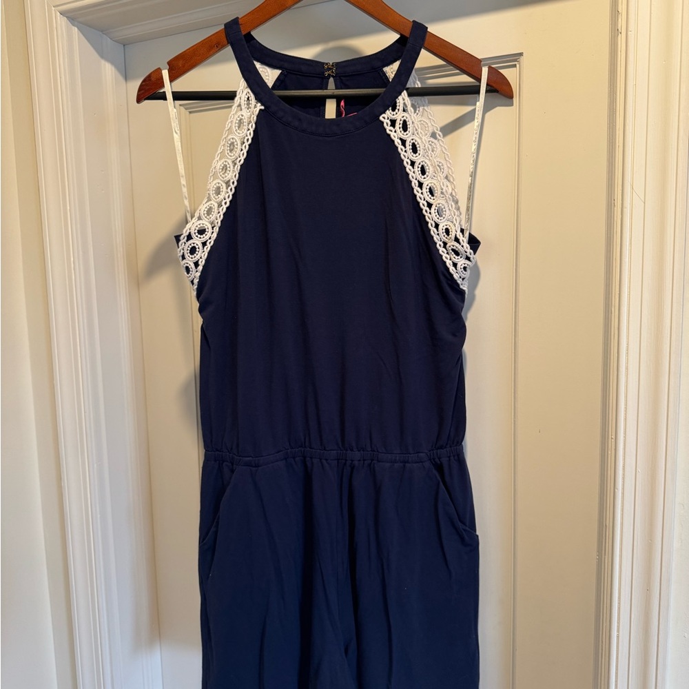 Lilly Pulitzer Navy Blue Lace Trim Romper